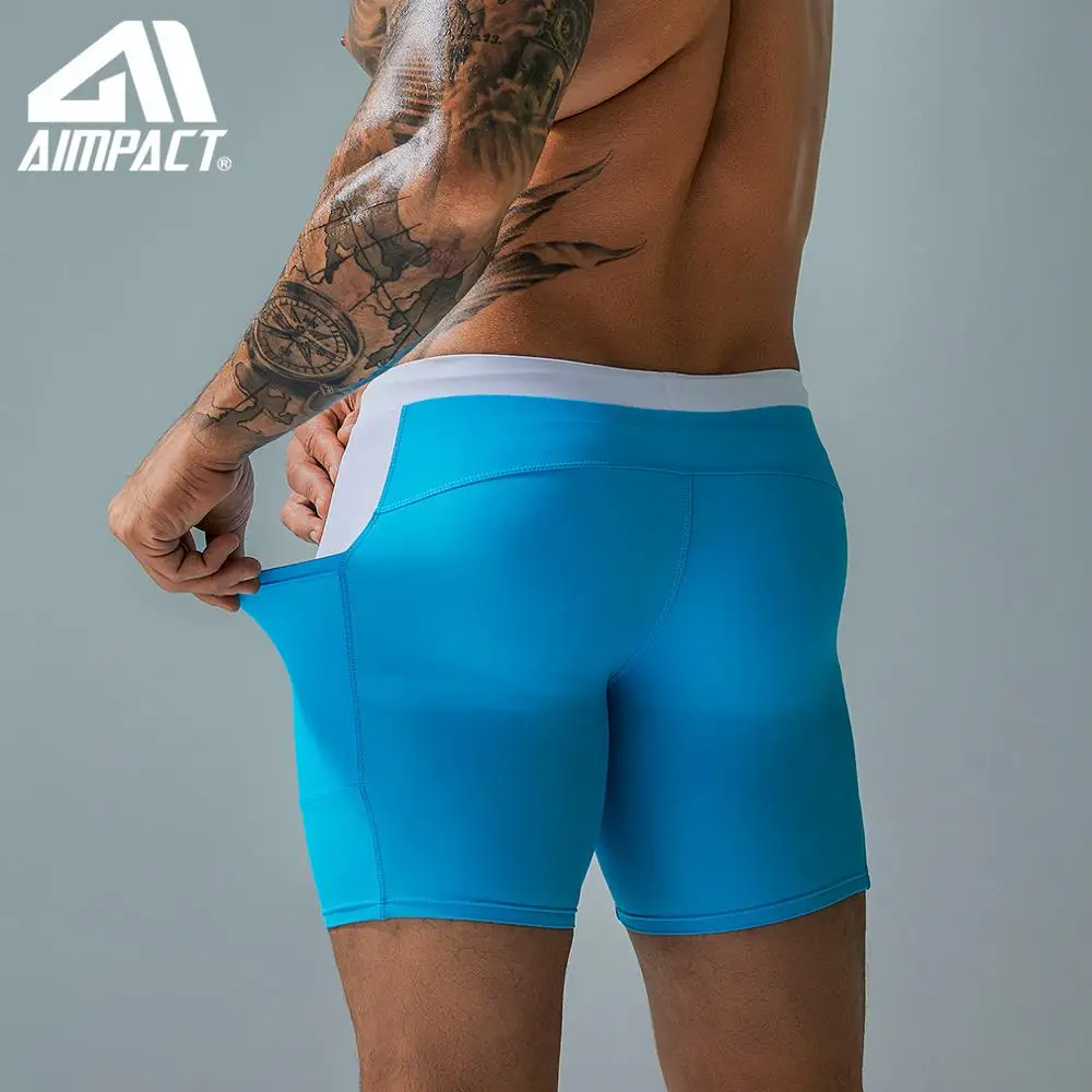 Aimpact New men's Swim Short Trunks Fashion Man Sexy Square Cut costumi da bagno con tasche Surf Beach Bathsuit AM8235