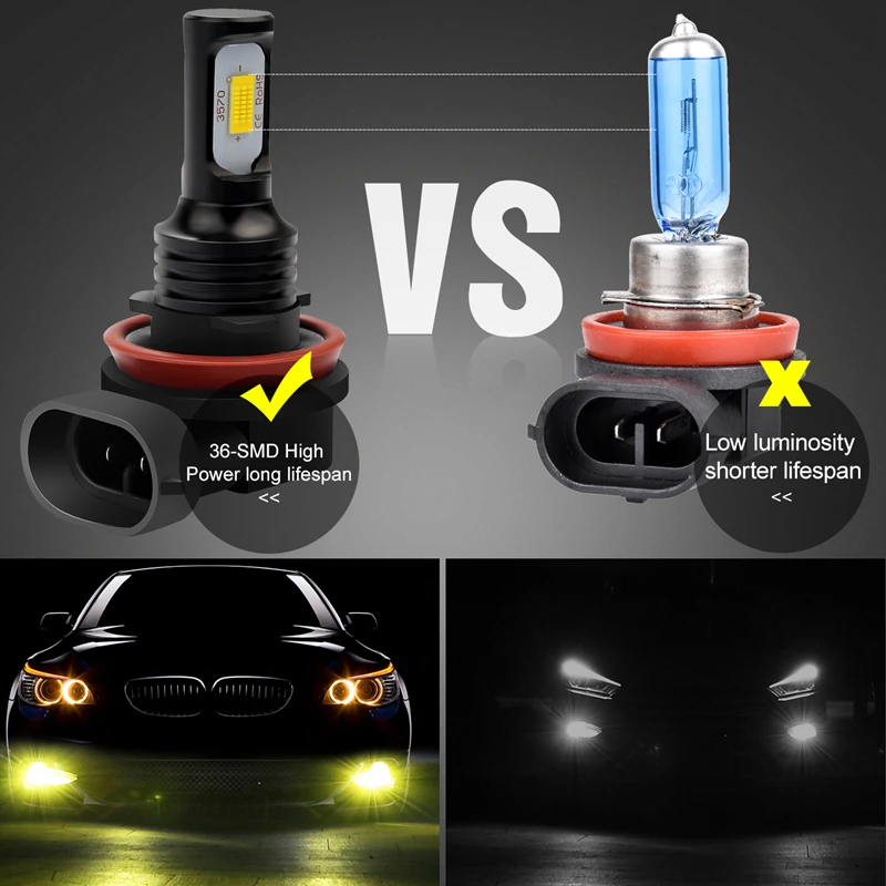 LED Fog Light Bulb H11 100W White Foglight Bulbs DRL Kit 6500K High Power Lamps LED Fog Light Bulb H11 100W White Foglight Bulbs DRL Kit 6500K High Power Lamps