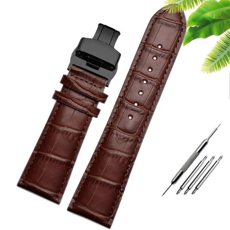 Genuine Leather Watch-Strap Band with Butterfly Clasp