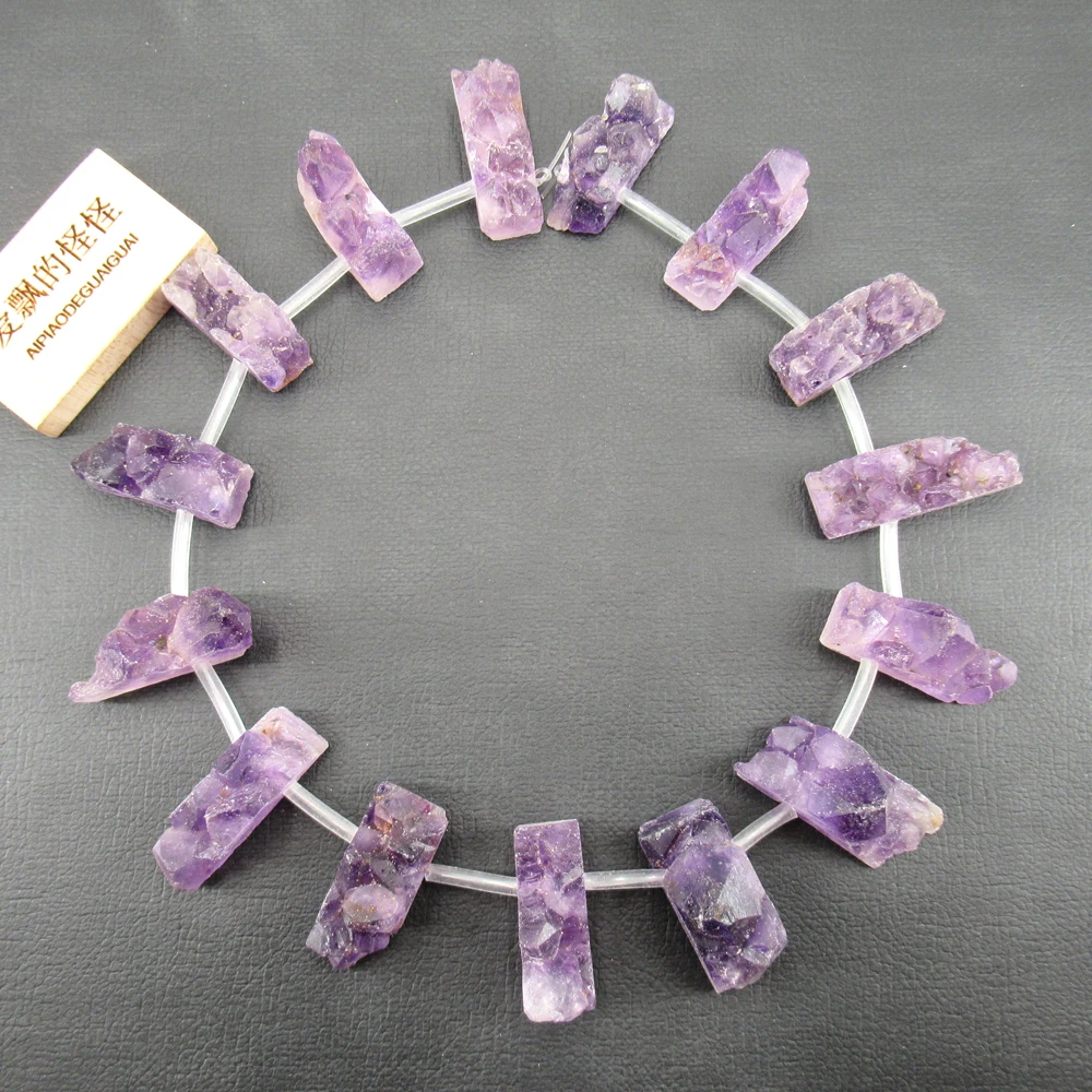 APDGG Natural Amethysts Geode Quartz Drusy Top Drilled Freeform Slab Nugget Beads Gemstone Beads 16.5