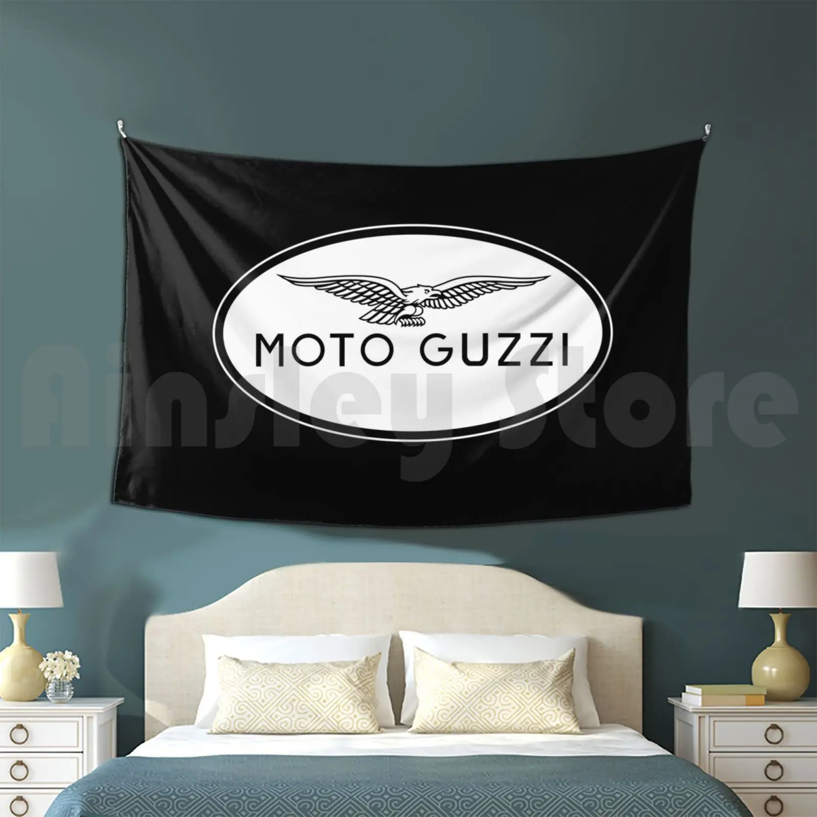Moto Guzzi Fan Art Logo White Vintage Tapestry Background Wall Hanging Moto Guzzy Moto Guzzi Classic Classics Bike