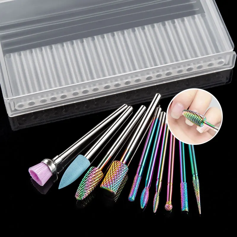 10Pcs/box Diamond Nail Drill Bit Rotate Milling Cutters Accessories Nail Files Manicure Pedicure Grinding Polishing Tool Set