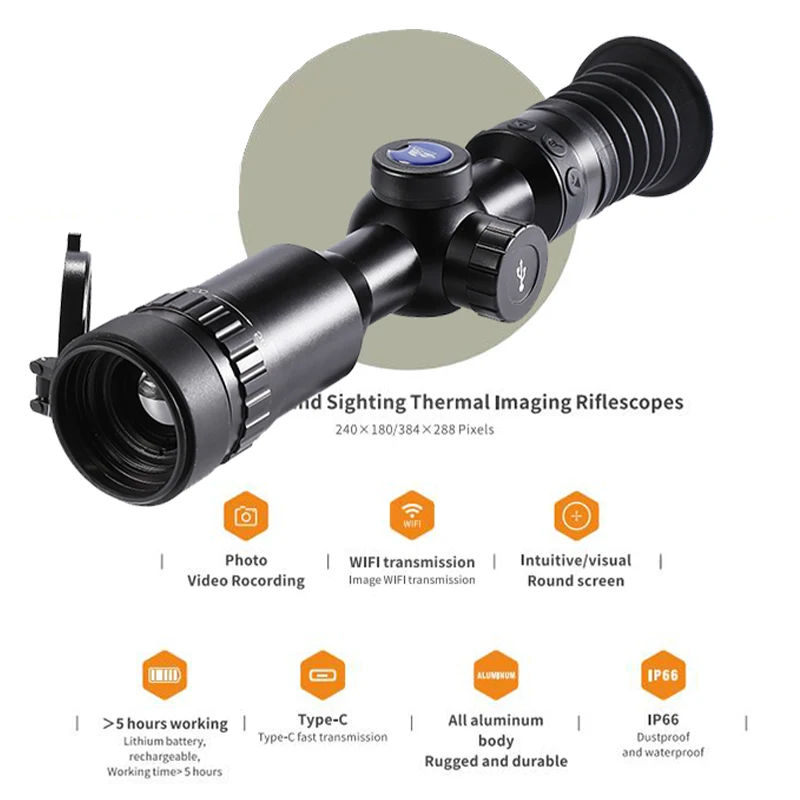 RS2 Observing Sighting Thermal Imaging Riflescope 384x288 WIFI Transmission APP Browsing Round Screen Thermal Scope for Hunting