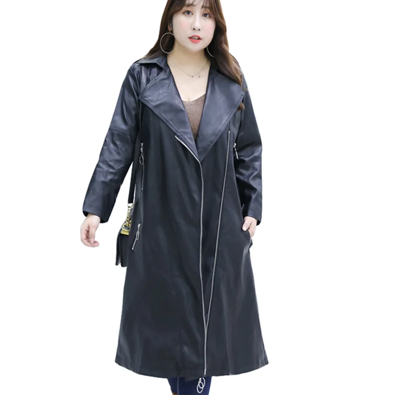 

2022 Autumn Winter New Special Leather Coat Women Elegant Outwear Female Stylish Long Motor Vehicle Leathers Windbreaker Jacket