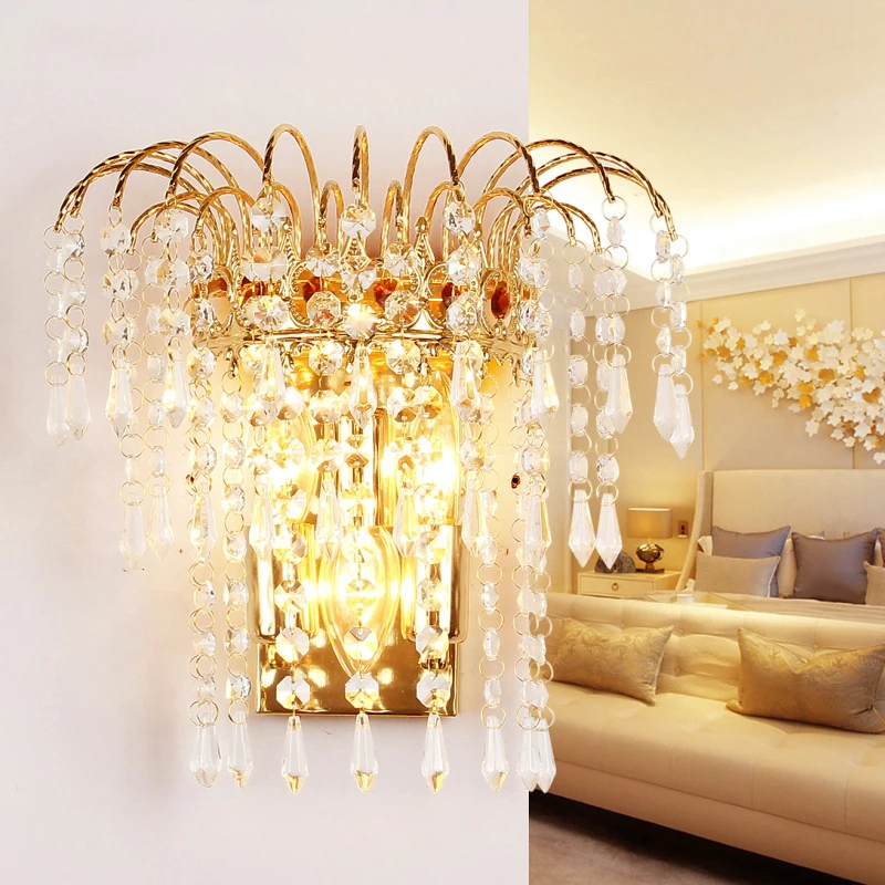 

Modern interior wall lamp bedroom bedside living room staircase decoration LED wall lamp bathroom home lamp crystal golden wall