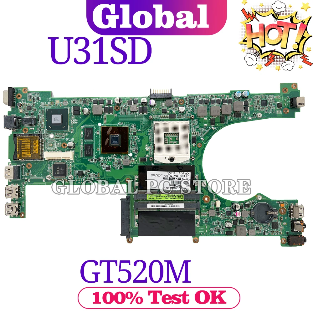 

KEFU Maintherboard U31S Laptop Motherboard For ASUS U31SD U31SG 100% TEST Mainboard GT520M