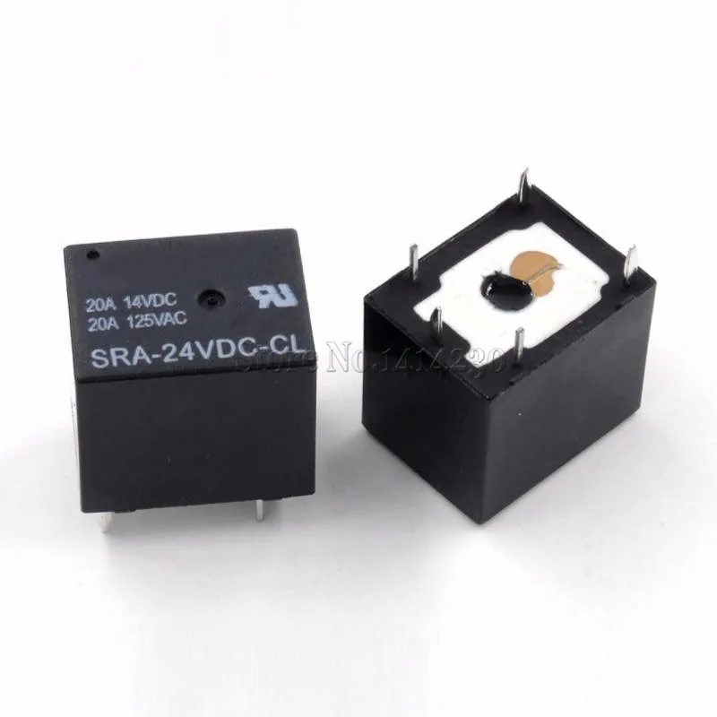 10Pcs 24V 20A DC Power Relay SRA-24VDC-CL 5Pin PCB Type In stock Black Automobile relay