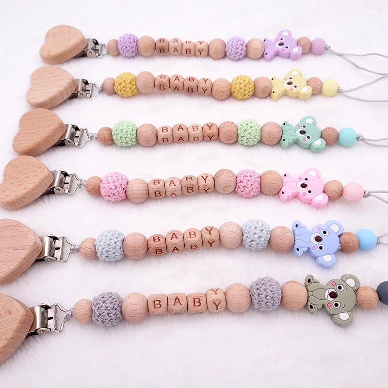 Baby Personalized Pacifier Clips Animals Silicone Dummy Chain Leashes Infant Nipple Holder Customizable Teat Cord with Name Cute