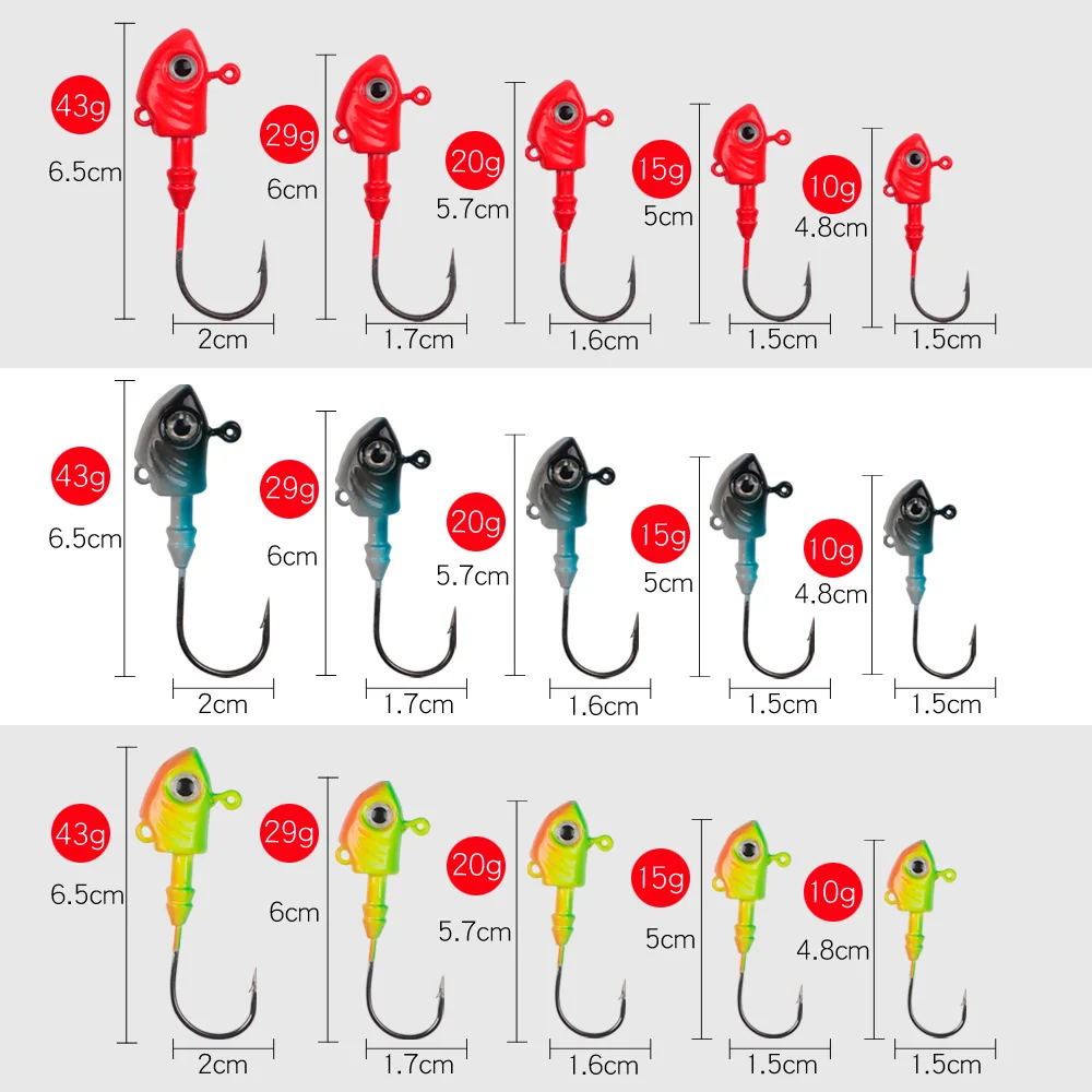 1Pcs Fishing Hooks Lures Fish head lead hook Metal Bait 10g/15g/20g/29g/40g/43g Lead Head Hook Baits Jigging Fishing Accessories