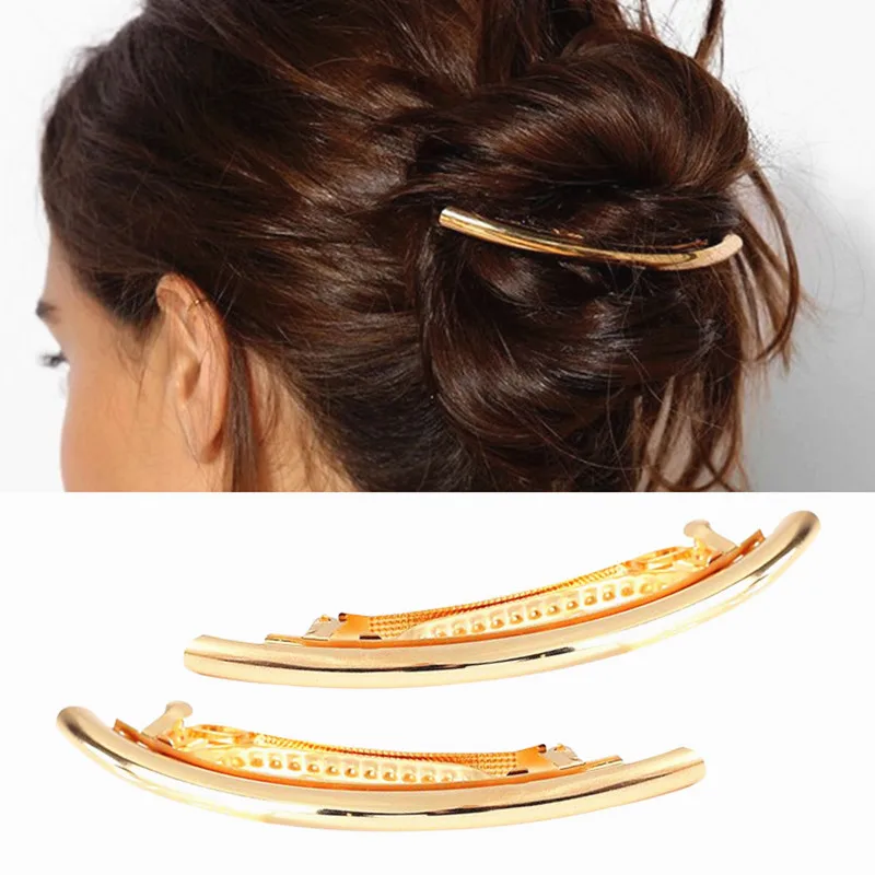 

1PC Fashion Women Pearl Hair Clips Metal Gold Silver Plain Round Tube Big Hairgrip Hairpin Barrettes Headband Accessoires T0566