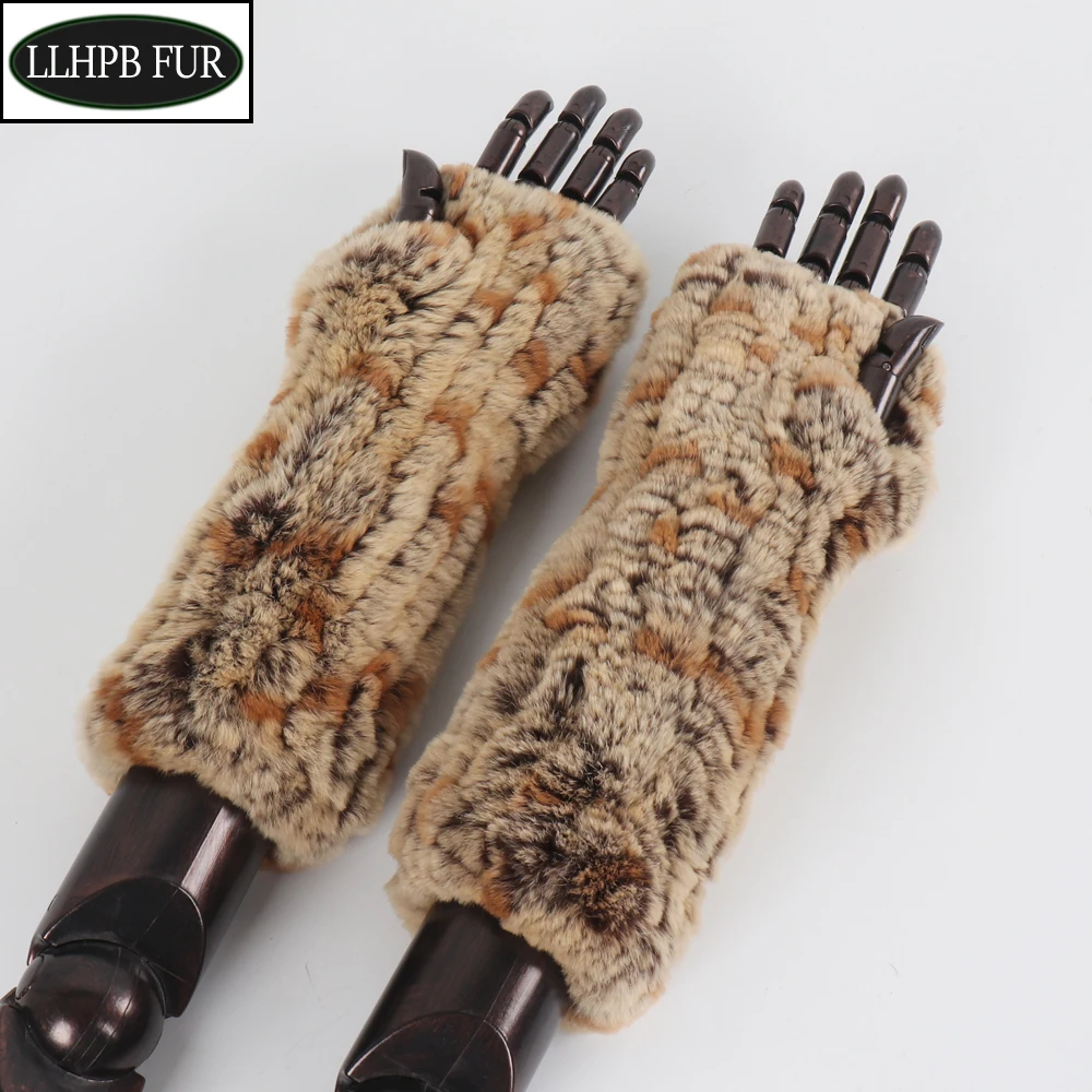 

2024 New Arrival Knitted Long Style Real Rex Rabbit Fur Lady Gloves Elastic Women Knit Natural Fur Mittens Winter Warm Fur Glove
