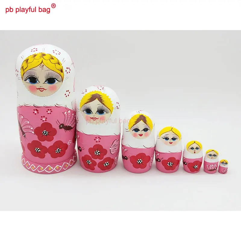 PB Playful bag Seven layer Pink Butterfly Russian dolls wooden toy special Toys set birthday gift valentine's Day WG07