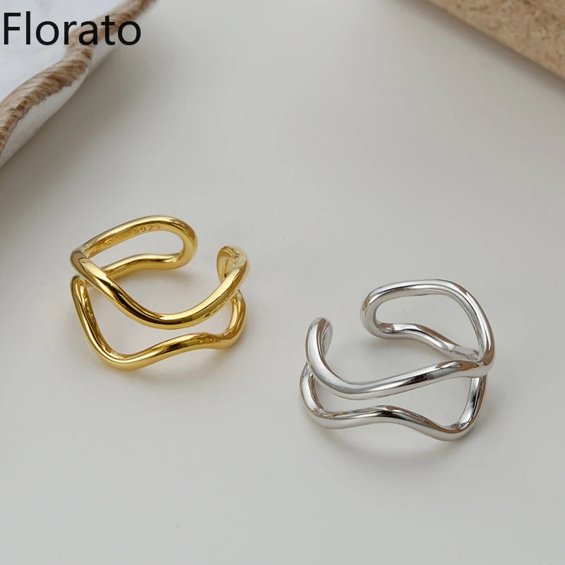 خواتم مطلية بالذهب والفضة 2021 العصرية على نحو سلس موجات غير منتظمة للنساء هندسية مفتوحة البنصر الحد الأدنى مجوهرات هدية A45 #6