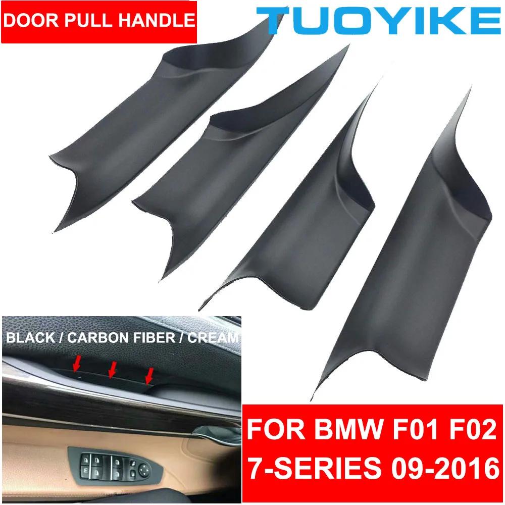 Car Interior Door Handle Black Cream Carbon Fiber For BMW F01 F02 7-series Front Rear Left Right Inner Panel Pull Trim Cover Bar