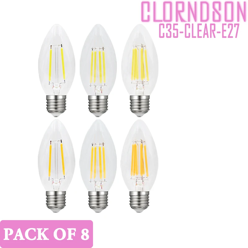 

Pack of 8 Dimmable C35 LED 2W 4W 6W 8W Edison E26/E27 Vintage Retro Candle Lamp 110V 220V Filament Bulbs Decor Incandescent