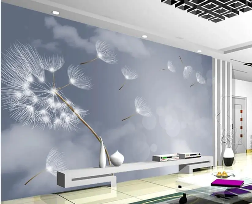 

Fresh and stylish dandelion landscape painting background wall modern wallpaper for living room