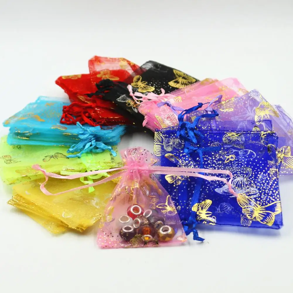 100pcs/lot 7x9cm Butterfly Wedding Gift Bags For Jewelry Bags And Packaging Organza Bag Drawstring Bag Storage Display Pouches