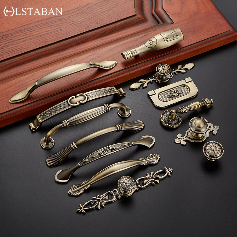 LSTABAN European Antique Door Handle Drawer Zinc Alloy Simple Wardrobe Furniture Accessories Ancient Green Cabinet Handle