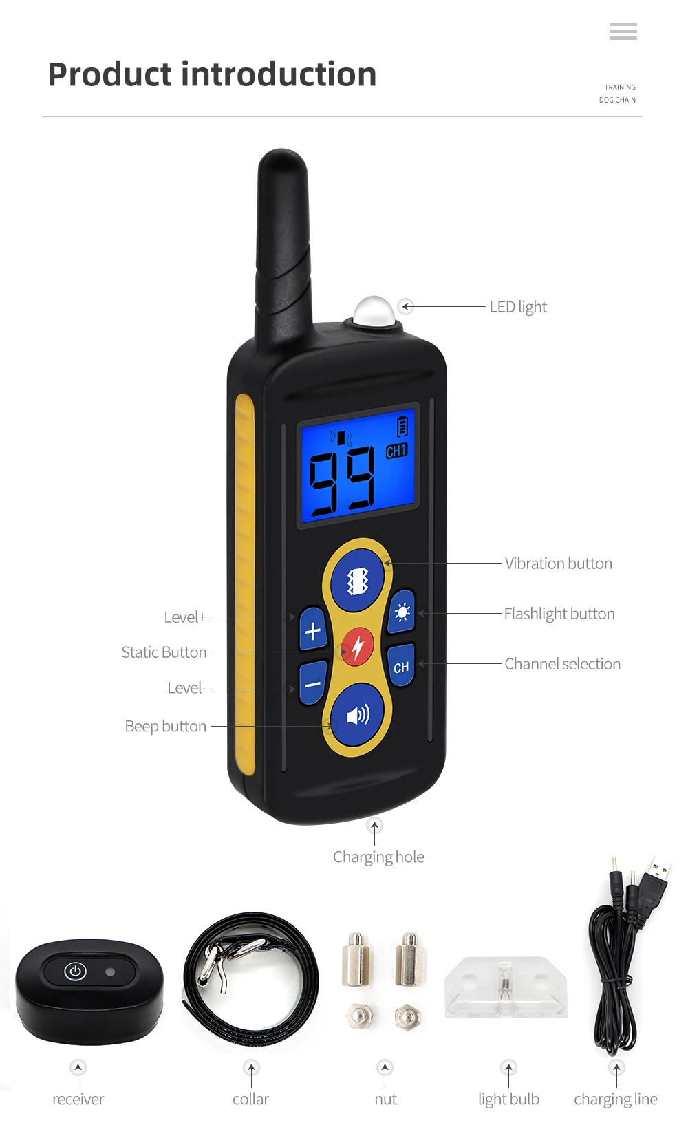 800m Dog Training Collar T-600 Waterproof Electric Pet Remote Control Rechargeable Bark Stop Receiver for All Sizes of Dogs