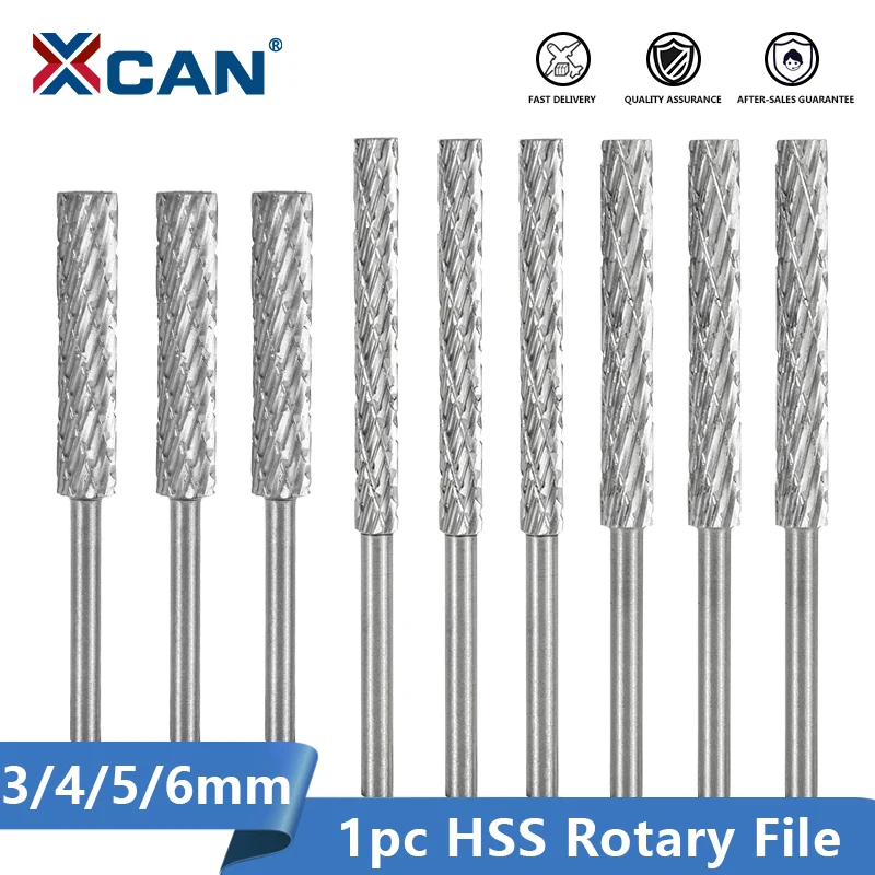 XCAN Frez rotacyjny HSS z trzpieniem 1/8'' (3mm 4mm 5mm 6mm) z podwójnym ostrzem do obróbki metalu