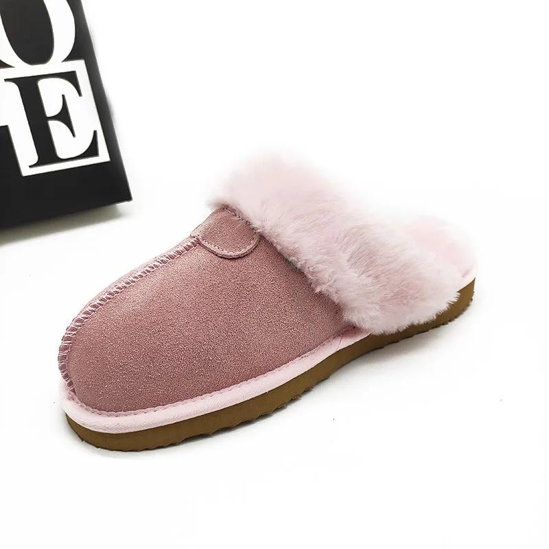 Women\'s Color Non-slip Winter Warm Slippers Indoor Warm Slippers Ladies Leather Slippers Couple Home Short Plush Flat Shoes