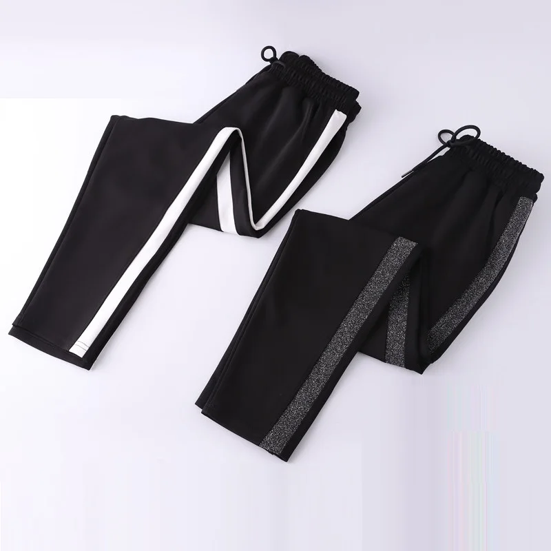 Inverno quente listrado calças longas calças de pelúcia feminino 2021 casual solto harlan sweatpants y2k harajuku sportwear feminino