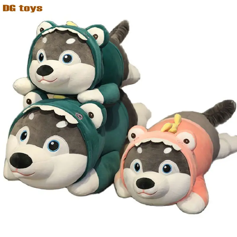 

1pc 60cm-100cm Cute Husky Plush Toy Pillow Stuffed Animal Dog Cosplay Crocodile Coat Fluffy Husky Bed Sleep Throw Pillow Cushion