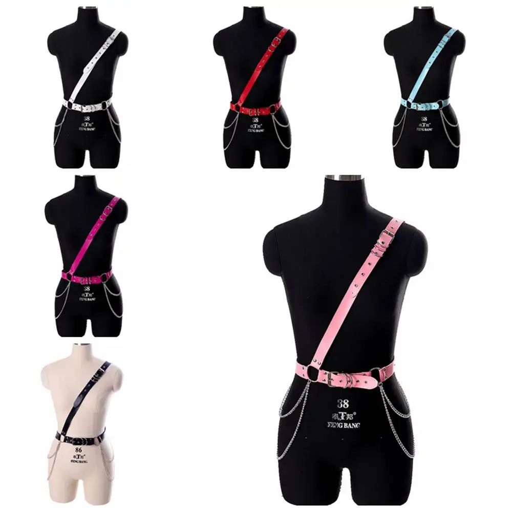 

Goth Metal Chain Accessories Harness Belt Tops Elastic Bondage Waist Size Suspender Leather Sexy Lingerie Garter Pole Dance Rave