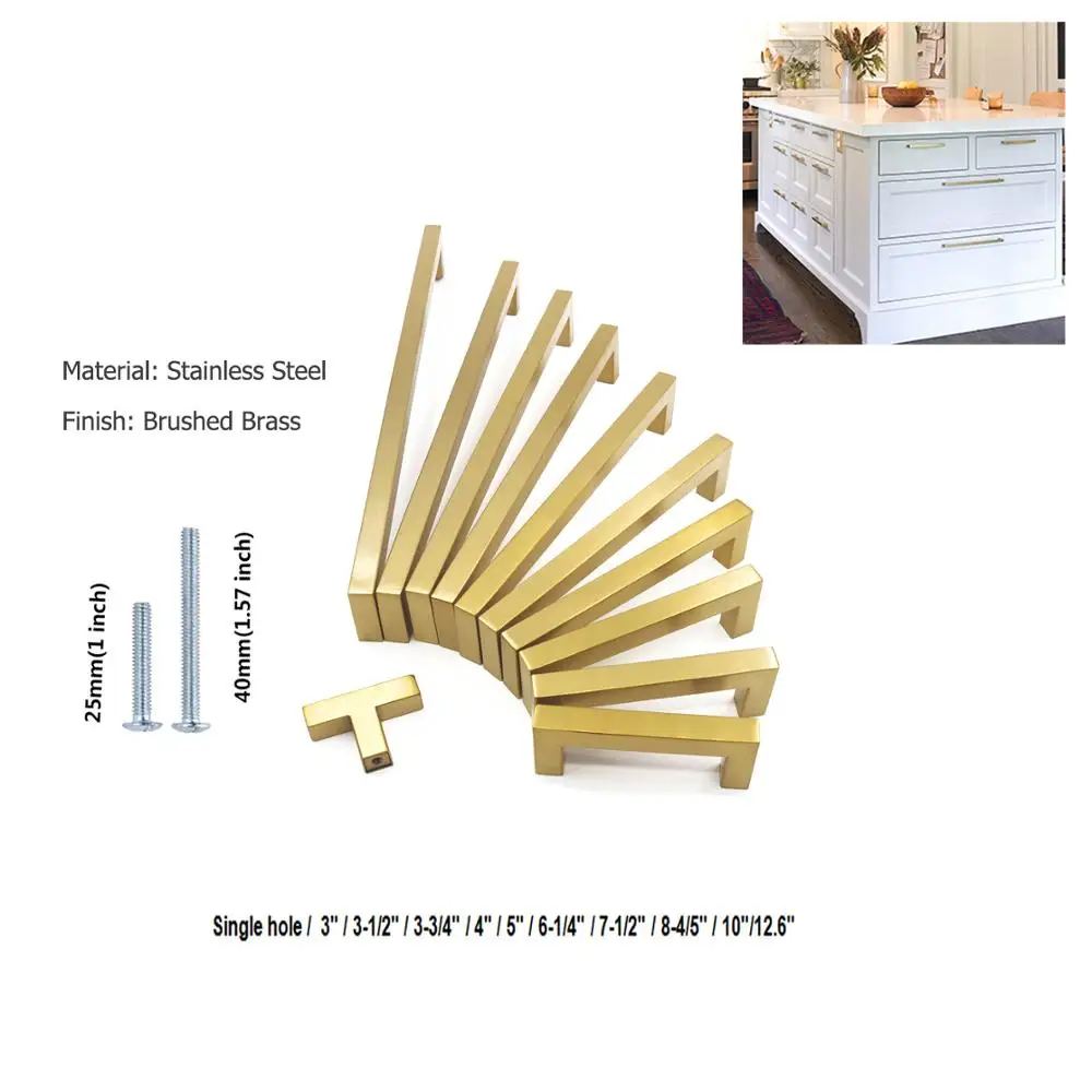 

Furniture Handle Gold Cabinet Pulls Kitchen Handles Bathroom Knobs Wardrobe Hardware Stainless Steel Drawer Pulls 10 Pack