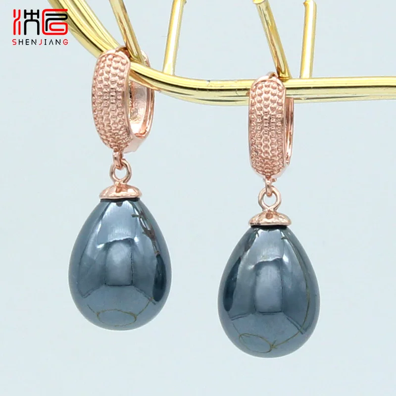 SHENJIANG Elegant Temperament 585 Rose Gold Color Water Drop Simulated Pearl Dangle Earrings For Women Wedding Party Jewelry