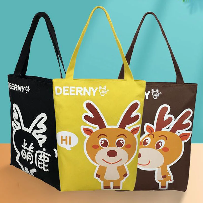 

Cute Deer M Size School Book Canva Packing Bag Coffee Studen deerny mother travel Shoulder shopping bags B-254,27*9*41cm