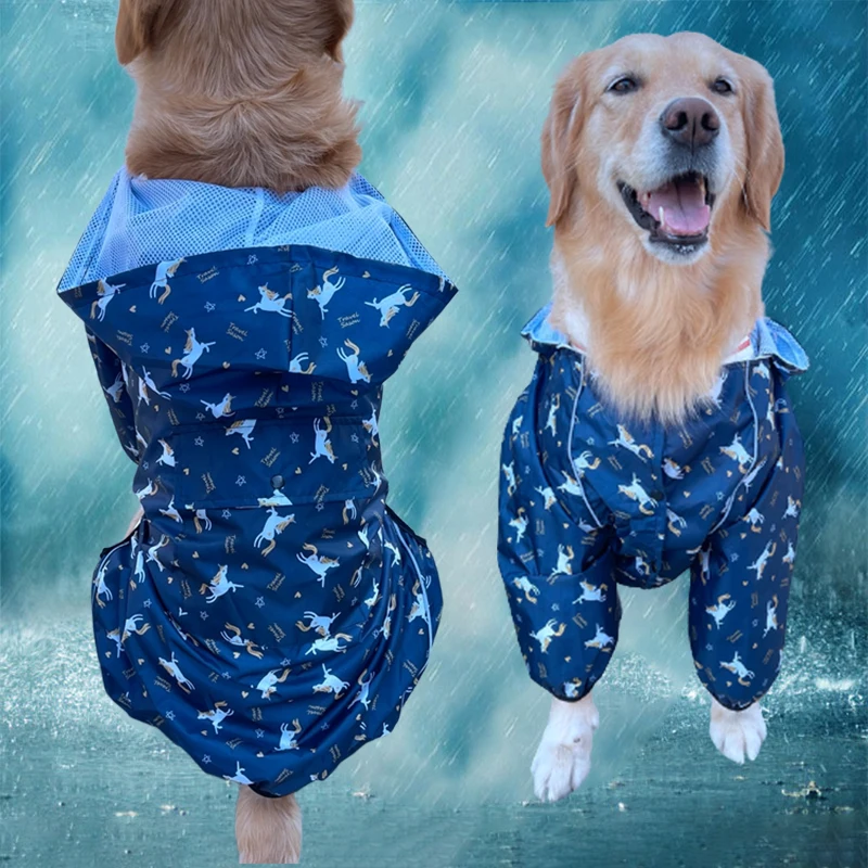 Printing Large Dog Raincoat Waterproof Outdoor big Dog Clothes Coat Rain Jacket Reflective Medium big dog poncho Breathable mesh