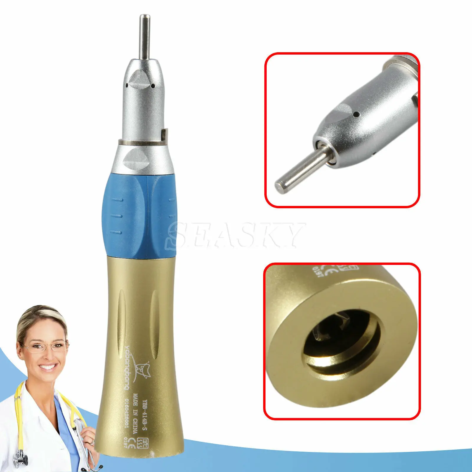 

Dental NSK Style Low Speed Handpiece Straight Nose Cone E-type 2.35MM Burs Gold Color