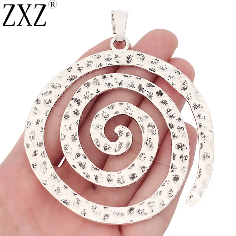 

ZXZ 2pcs Tibetan Silver Large Hammered Vortex Swirl Spiral Charms Pendants for Necklace Jewelry Making Accessories 98x80mm