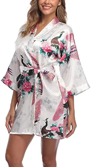 Fashion Satin Robe Female Bathrobe Sexy peignoir femme Silk Kimono Bride Dressing gown sleepwear Night Grow For Women