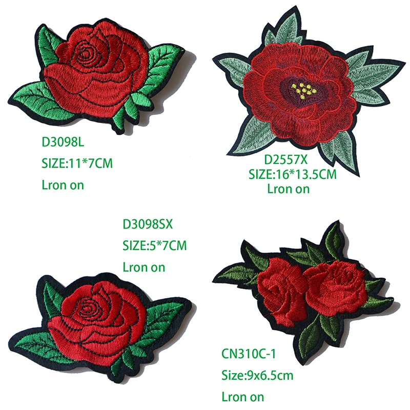 

Rose with Leaves in Love Embroidered Iron on Patches for Clothing DIY Stripes Clothes Patchwork Sticker Custom Flowers Badges