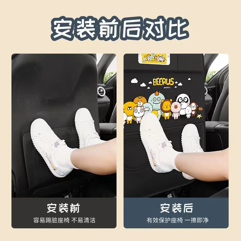 PU Leather Cartoon Car Seat Back Protector for Children Kids Waterproof Car Anti Kick Mat