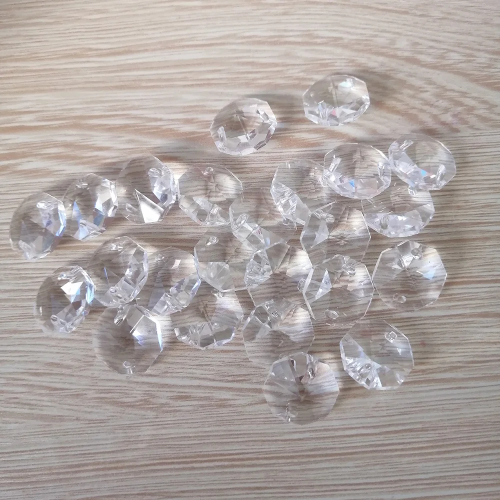 Camal 20pcs Clear 14mm Crystal Octagonal Loose Beads Two Holes Prisms Chandelier Lamp Parts Accessories DIY Wedding Centerpiece