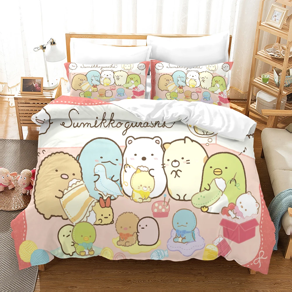 3D Printed Sumikko Gurashi Pattern Comforter Cover with Pillow Cover Bedding Set Single Double Twin Full Queen King Size Bed Set