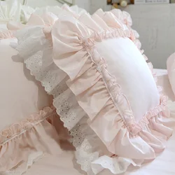 100% Cotton Luxury Cushion Cover Lace European Embroidery Ruffle Pillow Cover Handmade Bedding Pillowcase Christmas Sofa Cushion
