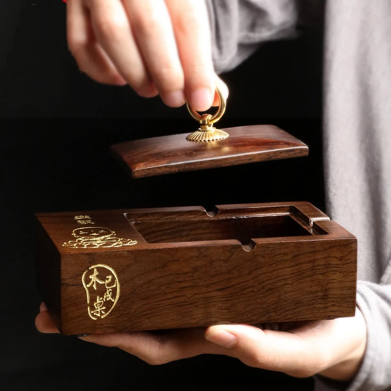 Pastoral classical wooden square ashtray Living room sandalwood wood decorative ashtray