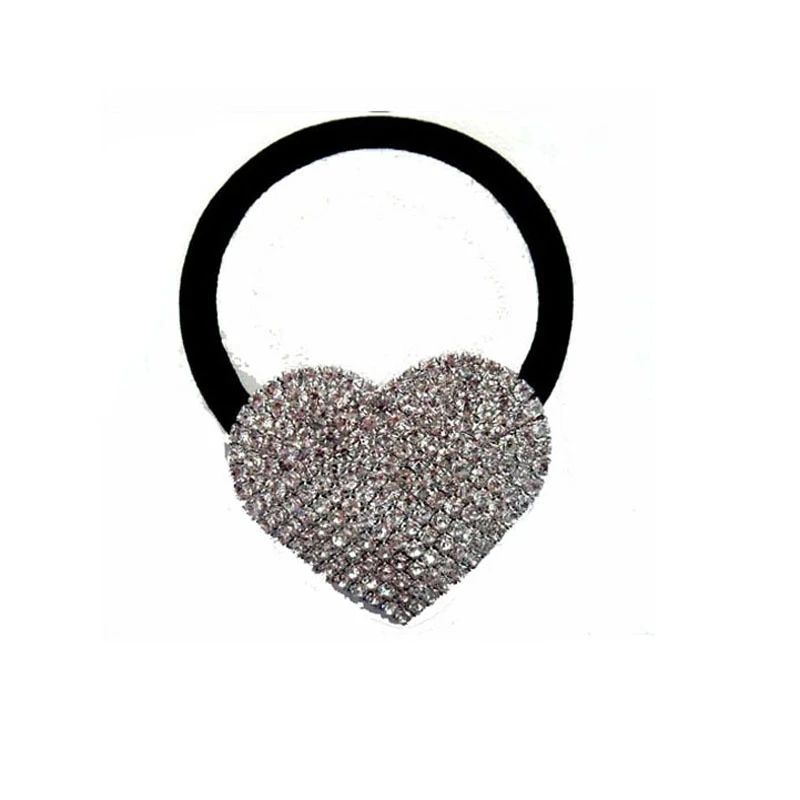 Rhinestone Charm Elastic Hair Ponytail Holder Stretch Headband Ornament Fashion Accessory with Quality Black Rubber Band