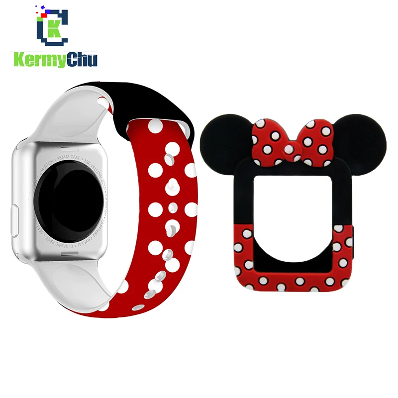 Correa de silicona para Apple Watch Series 6, 5, 4, 3, 2, 1, funda de marco de ratón de dibujos animados para IWatch de 44mm, 40mm, 38mm, 42mm, correa de muñeca de Minnie