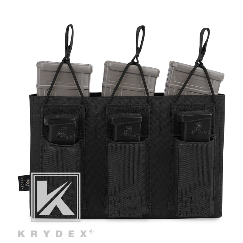 

KRYDEX Triple Open Top 5.56 & 9mm Pistol Magazine Pouch Tactical MOLLE/PALS Holster Mag Carrier For Shooting Hunting Black