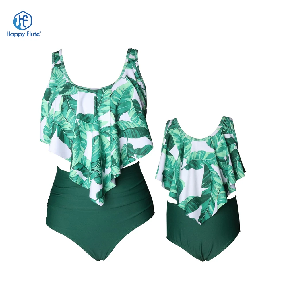 HappyFlute New European&American Style Fashion Printed High Waist Bikini Ruffled Mother Daughter Parent-child Swimsuit