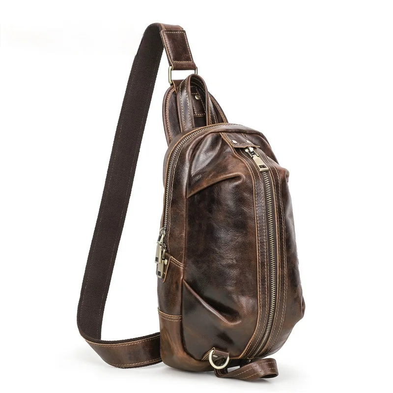 

Retro Crazy Horse Leather Men's European and American Trendy Men's Chest Bag EBAY Source Men's Diagonal Bag