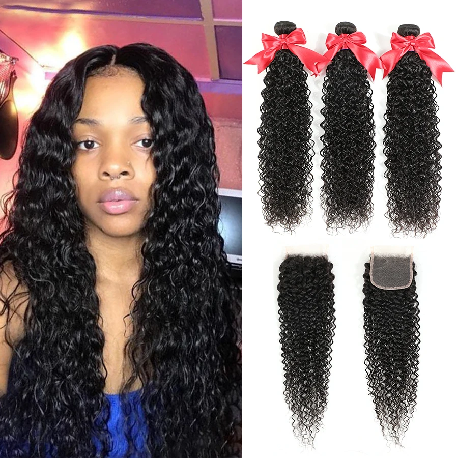 Water Wave Bundles With Closure Brazilain Hair Weave Bundles With 5X5 Lace Closure Remy Human Hair 6x6 Closure 30 Inch Bundles