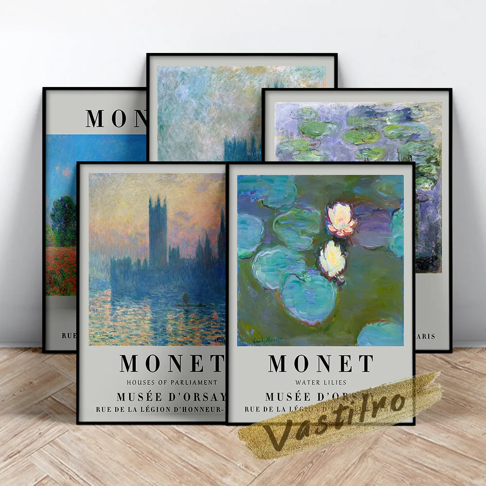 Claude Monet Exhibition Museum Poster, Parliament Effect Of Fog Prints, Monet Water Lilies Oil Painting, Gallery Wall Picture