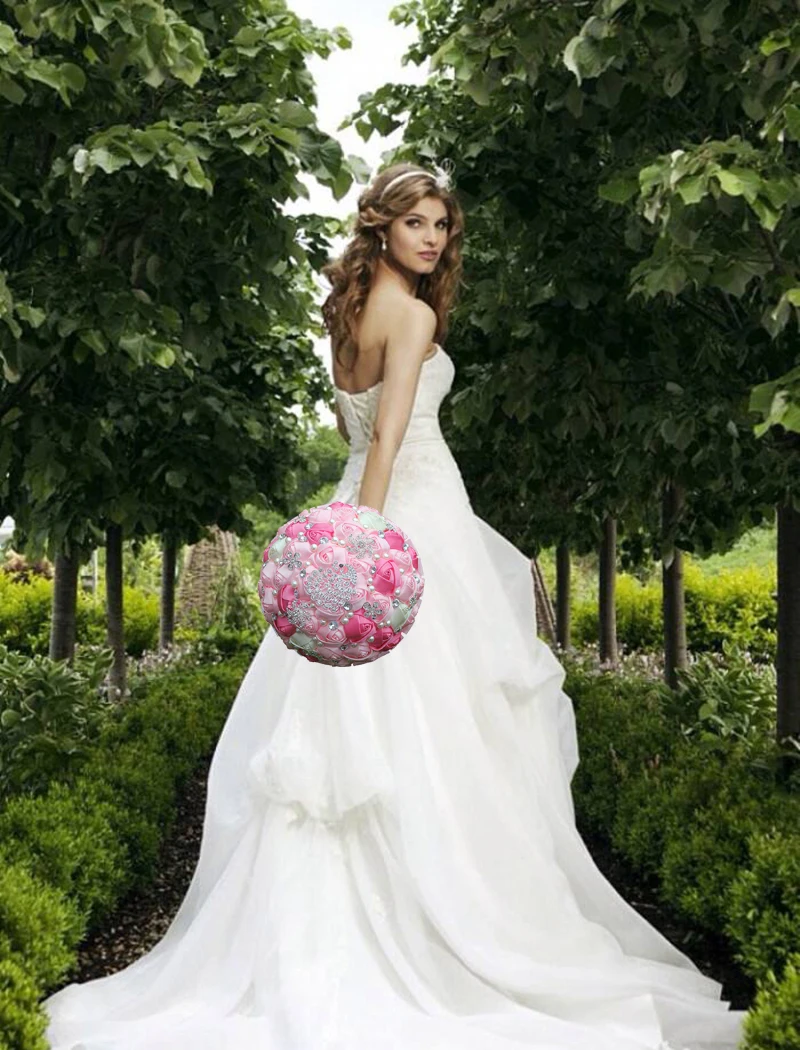 1 pz/lotto strass rosa che tengono fiori fiori da sposa mazzi da sposa nastro avorio spilla Bouquet Bouquet di diamanti da sposa