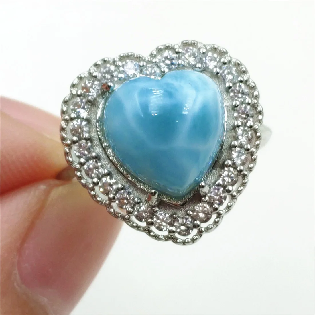 

Namibia Natural Larimar Blue Heart Adjustable Ring 10x10mm Water Pattern Dominia 925 Sterling Silver AAAAAA